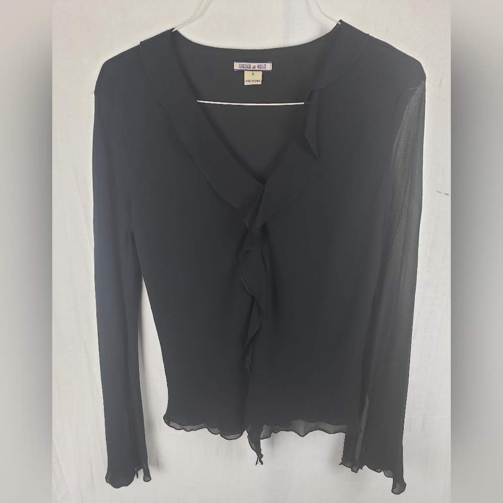 Chelsea & Violet Black Silk Long Sleeve Shirt Sz XL
